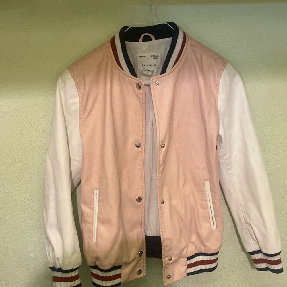 Faux bomber leather jacket by Zara girls Color block details